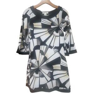 WHITE HOUSE BLACK MARKET Geo Abstract Beige Black Sexy Jersey Dress Size XS Y2K